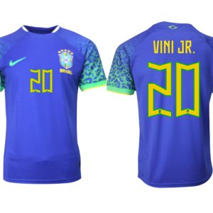 VINI JR.#20 Herren Brasilien FIFA WM Katar 2022 Auswärtstrikot blau Kurzarm Fußballtrikots Sale