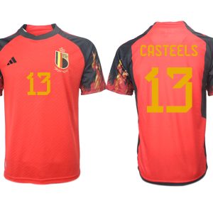 Belgien FIFA WM Katar 2022 rot schwarz Herren Heimtrikot Kurzarm mit Namen CASTEELS 13