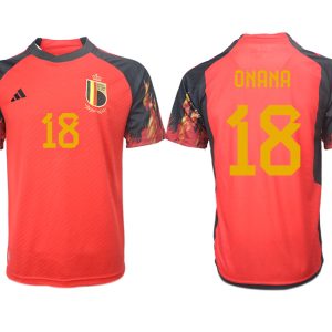 Belgien FIFA WM Katar 2022 rot schwarz Herren Heimtrikot Kurzarm mit Namen ONANA 18