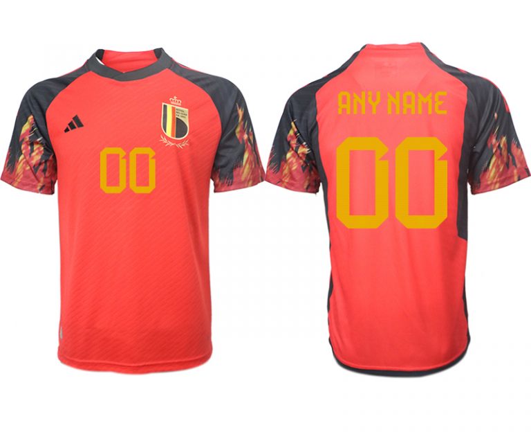 Belgien FIFA WM Katar 2022 rot schwarz Herren Heimtrikot Kurzarm Personalisierbar Fußballtrikots