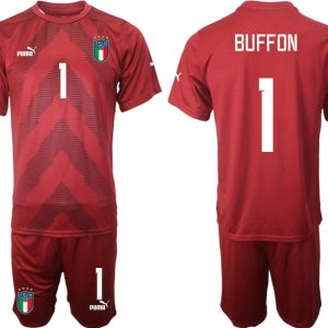 BUFFON #1 Herren Italien Torwarttrikot Fußball WM 2022 in rot Kurzarm Trikotsatz