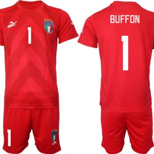 BUFFON #1 Herren Italien Torwarttrikot Fußball WM 2022 rot Trikotsatz Kurzarm + Kurze Hosen