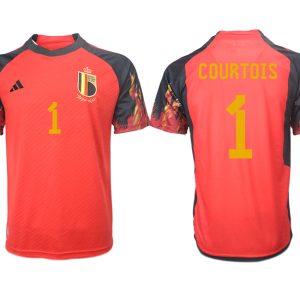 COURTOIS #1 Belgien FIFA WM Katar 2022 rot schwarz Herren Heimtrikot Kurzarm