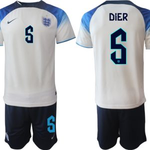 DIER #5 Herren England Fußball-WM 2022 Heimtrikot weiß blau Kurzarm + Kurze Hosen