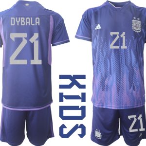 DYBALA #21 Kinder Argentinien WM 2022 Auswärtstrikot Lila Kurzarm + Kurze Hosen