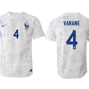 Frankreich Trikot Fußball WM 2022-23 Auswärtstrikot weiß Kurzarm mit Aufdruck VARANE 4