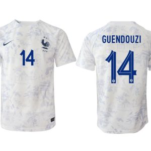 Fußballtrikot für Herren Frankreich Fußball WM 2022-23 Auswärtstrikot weiß Kurzarm GUENDOUZI 14