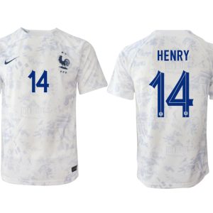 Fußballtrikot für Herren Frankreich Fußball WM 2022-23 Auswärtstrikot weiß Kurzarm HENRY 14