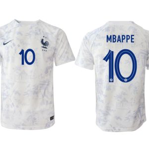 Fußballtrikot für Herren Frankreich Fußball WM 2022-23 Auswärtstrikot weiß Kurzarm MBAPPE 10