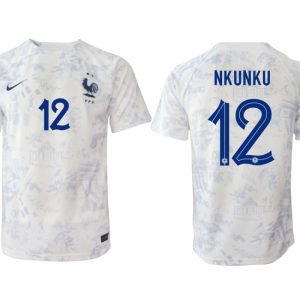 Fußballtrikot für Herren Frankreich Fußball WM 2022-23 Auswärtstrikot weiß Kurzarm NKUNKU 12