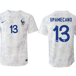 Fußballtrikot für Herren Frankreich Fußball WM 2022-23 Auswärtstrikot weiß Kurzarm UPAMECANO 13