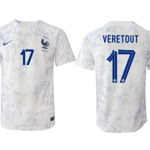 Fußballtrikot für Herren Frankreich Fußball WM 2022-23 Auswärtstrikot weiß Kurzarm VERETOUT 17