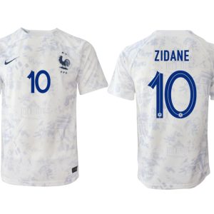 Fußballtrikot für Herren Frankreich Fußball WM 2022-23 Auswärtstrikot weiß Kurzarm ZIDANE 10