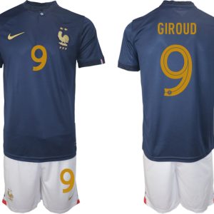 GIROUD #9 Herren Frankreich FIFA WM Katar 2022 Heimtrikot Marineblau Fußballtrikots Trikotsatz