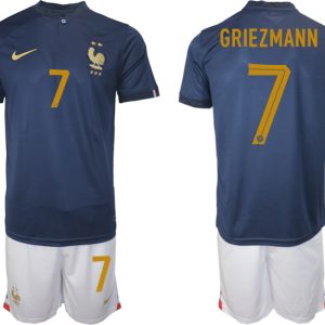 GRIEZMANN #7 Herren Frankreich FIFA WM Katar 2022 Heimtrikot Marineblau Fußballtrikots Trikotsatz