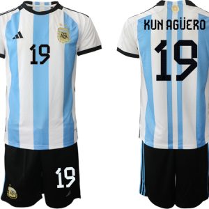 Herren Argentinien Fußball-WM 2022 World Cup Heimtrikots mit Aufdruck KUN AGÜERO 19