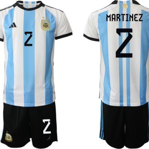 Herren Argentinien T-Shirt Fußball-WM 2022 World Cup Heimtrikots mit Aufdruck MARTINEZ 2