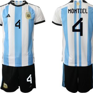 Herren Argentinien T-Shirt Fußball-WM 2022 World Cup Heimtrikots mit Aufdruck MONTIEL 4