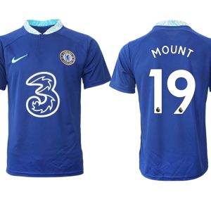 Herren Chelsea FC Heimtrikot 2022-23 blau Kurzarm mit Aufdruck MOUNT 19