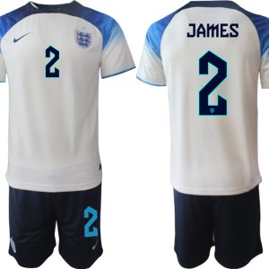 Herren England Fußball-WM 2022 Heimtrikot weiß blau Trikotsatz Kit JAMES 2