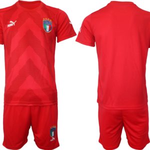 Herren Italien Torwarttrikot Fußball WM 2022 rot Trikotsatz Kurzarm + Kurze Hosen