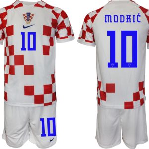 Herren Kroatien 2022 World Cup Heimtrikot rot weiß Kurzarm + Kurze Hosen MODRIC 10