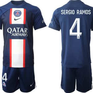 Herren Paris Saint Germain PSG 2022-23 Heimtrikot Kurzarm + Kurze Hosen mit Namen SERGIO RAMOS 4