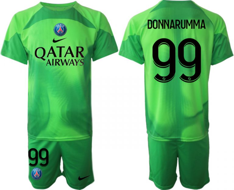 Herren Paris Saint Germain PSG Torwarttrikot 2023 grün Kurzarm Trikotsatz DONNARUMMA 99