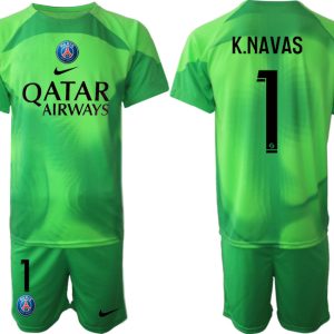 Herren Paris Saint Germain PSG Torwarttrikot 2023 grün Kurzarm Trikotsatz K.NAVAS 1