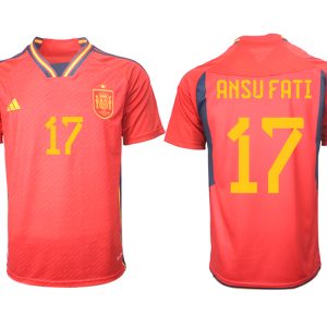 Herren Spanien FIFA WM Katar 2022 Heimtrikot Teampower Rot Kurzarm Trikotsatz ANSU FATI 17