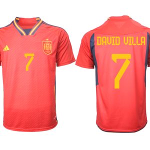 Herren Spanien FIFA WM Katar 2022 Heimtrikot Teampower Rot Kurzarm Trikotsatz DAVID VILLA 7