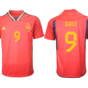 Herren Spanien FIFA WM Katar 2022 Heimtrikot Teampower Rot Kurzarm Trikotsatz GAVI 9