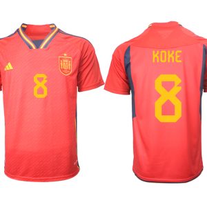 Herren Spanien FIFA WM Katar 2022 Heimtrikot Teampower Rot Kurzarm Trikotsatz KOKE 8