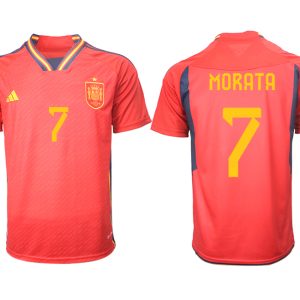 Herren Spanien FIFA WM Katar 2022 Heimtrikot Teampower Rot Kurzarm Trikotsatz MORATA 7