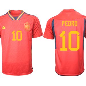 Herren Spanien FIFA WM Katar 2022 Heimtrikot Teampower Rot Kurzarm Trikotsatz PEDRO 10