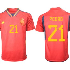 Herren Spanien FIFA WM Katar 2022 Heimtrikot Teampower Rot Kurzarm Trikotsatz PEDRO 21