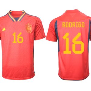 Herren Spanien FIFA WM Katar 2022 Heimtrikot Teampower Rot Kurzarm Trikotsatz RODRIGO 16