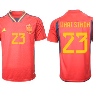 Herren Spanien FIFA WM Katar 2022 Heimtrikot Teampower Rot Kurzarm Trikotsatz UNAI SIMON 23