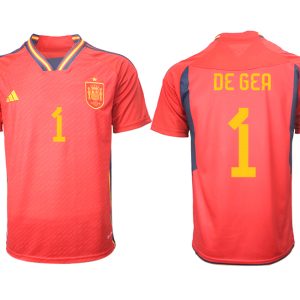 Herren Spanien FIFA WM Katar Heimtrikot Teampower Rot Kurzarm + Kurze Hosen DE GEA 1