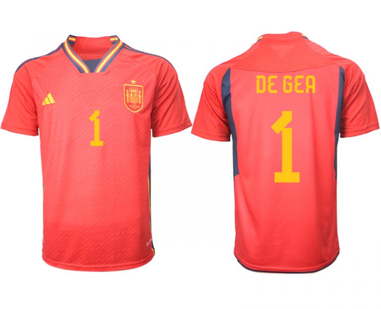 Herren Spanien FIFA WM Katar Heimtrikot Teampower Rot Kurzarm + Kurze Hosen DE GEA 1