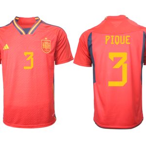 Herren Spanien FIFA WM Katar Heimtrikot Teampower Rot Kurzarm Trikotsatz PIQUE 3