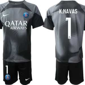 K.NAVAS #1 Herren Paris Saint Germain PSG Torwarttrikot 2022-23 schwarz Kurzarm + Kurze Hosen