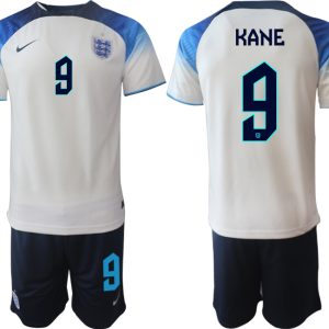 KANE #9 Herren England Fußball-WM 2022 Heimtrikot weiß blau Kurzarm + Kurze Hosen