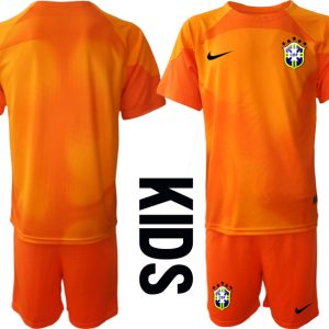 Kinder Brasilien 2022/23 Torwarttrikot in orange Trikotsatz Kurzarm + Kurze Hosen