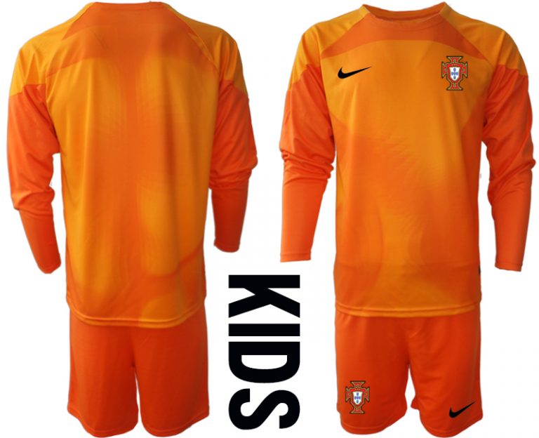 Kinder Portugal 2022-2023 Torwarttrikot orange Langarm + Kurze Hosen