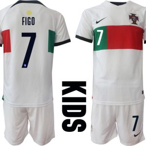 Kinder Portugal Fußball WM 2022 Auswärtstrikot Kurzarm + Kurze Hosen FIGO 7