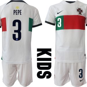 Kinder Portugal Fußball WM 2022 Auswärtstrikot Kurzarm + Kurze Hosen PEPE 3