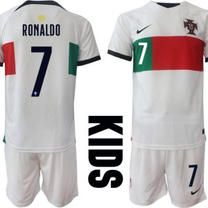 Kinder Portugal Fußball WM 2022 Auswärtstrikot Kurzarm + Kurze Hosen RONALDO 7