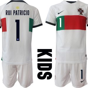 Kinder Portugal Fußball WM 2022 Auswärtstrikot Kurzarm + Kurze Hosen RUI PATRICIO 1