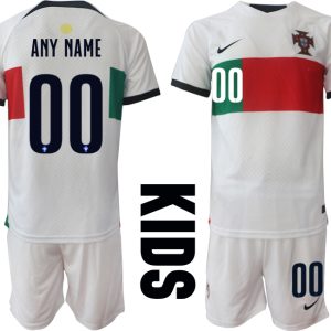 Kinder Portugal Fußball WM 2022 Auswärtstrikot Kurzarm Trikotsatz Fußball Trikot selbst gestalten